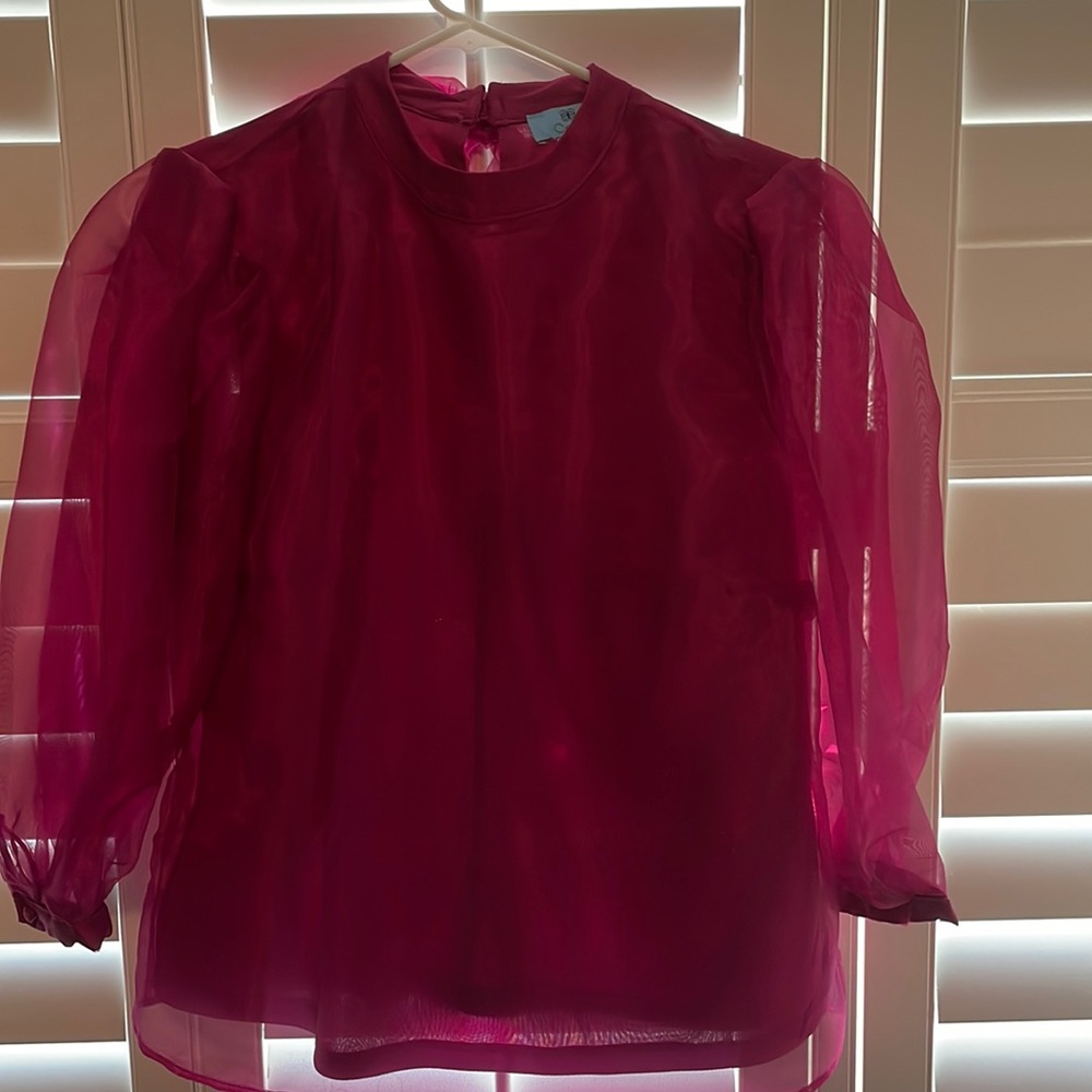 CeCe hot pink sheer sleeve bow back top